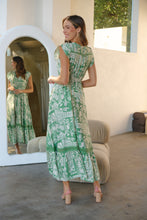 Load image into Gallery viewer, Augustina Button Green Cream Nature Print Maxi Dress