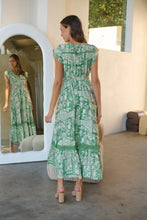 Load image into Gallery viewer, Augustina Button Green Cream Nature Print Maxi Dress