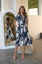 Load image into Gallery viewer, Gertrude Black/Cream Abstract Print Button Front Midi Dress