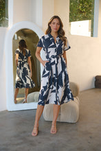 Load image into Gallery viewer, Gertrude Black/Cream Abstract Print Button Front Midi Dress