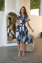 Load image into Gallery viewer, Gertrude Black/Cream Abstract Print Button Front Midi Dress