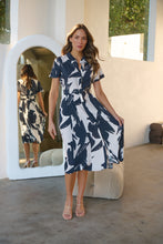 Load image into Gallery viewer, Gertrude Black/Cream Abstract Print Button Front Midi Dress