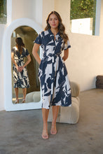 Load image into Gallery viewer, Gertrude Black/Cream Abstract Print Button Front Midi Dress