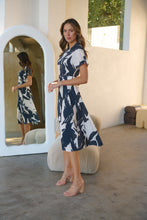 Load image into Gallery viewer, Gertrude Black/Cream Abstract Print Button Front Midi Dress
