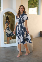 Load image into Gallery viewer, Gertrude Black/Cream Abstract Print Button Front Midi Dress