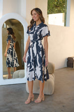 Load image into Gallery viewer, Gertrude Black/Cream Abstract Print Button Front Midi Dress