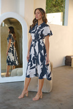 Load image into Gallery viewer, Gertrude Black/Cream Abstract Print Button Front Midi Dress