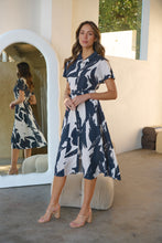 Load image into Gallery viewer, Gertrude Black/Cream Abstract Print Button Front Midi Dress