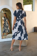 Load image into Gallery viewer, Gertrude Black/Cream Abstract Print Button Front Midi Dress