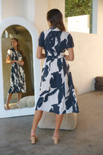 Load image into Gallery viewer, Gertrude Black/Cream Abstract Print Button Front Midi Dress