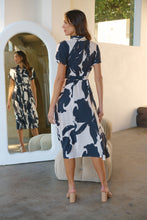 Load image into Gallery viewer, Gertrude Black/Cream Abstract Print Button Front Midi Dress