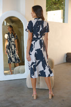 Load image into Gallery viewer, Gertrude Black/Cream Abstract Print Button Front Midi Dress