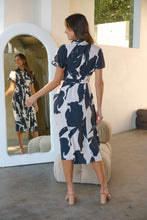 Load image into Gallery viewer, Gertrude Black/Cream Abstract Print Button Front Midi Dress