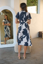 Load image into Gallery viewer, Gertrude Black/Cream Abstract Print Button Front Midi Dress