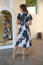 Load image into Gallery viewer, Gertrude Black/Cream Abstract Print Button Front Midi Dress