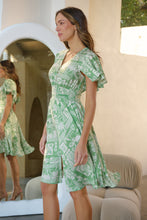 Load image into Gallery viewer, Carina Green Cream Nature Print Short Sleeve Dress