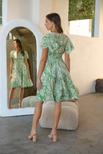 Load image into Gallery viewer, Carina Green Cream Nature Print Short Sleeve Dress