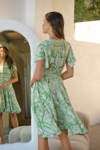 Load image into Gallery viewer, Carina Green Cream Nature Print Short Sleeve Dress