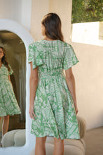 Load image into Gallery viewer, Carina Green Cream Nature Print Short Sleeve Dress