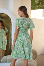 Load image into Gallery viewer, Carina Green Cream Nature Print Short Sleeve Dress