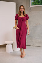 Load image into Gallery viewer, Lulu Tie Front Wine Midi Dress