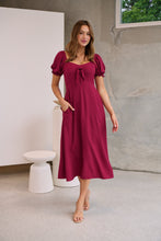 Load image into Gallery viewer, Lulu Tie Front Wine Midi Dress