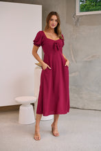 Load image into Gallery viewer, Lulu Tie Front Wine Midi Dress