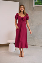 Load image into Gallery viewer, Lulu Tie Front Wine Midi Dress