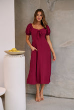 Load image into Gallery viewer, Lulu Tie Front Wine Midi Dress