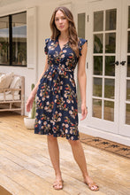 Load image into Gallery viewer, Maggie Navy/Red/Brown Floral Midi Dress