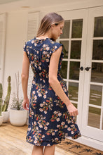 Load image into Gallery viewer, Maggie Navy/Red/Brown Floral Midi Dress