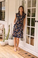 Load image into Gallery viewer, Maggie Navy/Red/Brown Floral Midi Dress