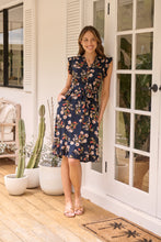 Load image into Gallery viewer, Maggie Navy/Red/Brown Floral Midi Dress