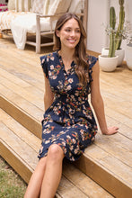 Load image into Gallery viewer, Maggie Navy/Red/Brown Floral Midi Dress