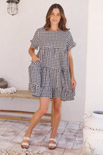 Load image into Gallery viewer, Dani White/Black Gingham Print Smock Dress