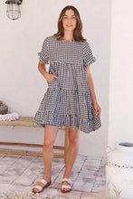 Load image into Gallery viewer, Dani White/Black Gingham Print Smock Dress