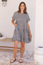 Load image into Gallery viewer, Dani White/Black Gingham Print Smock Dress