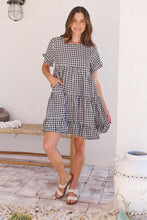 Load image into Gallery viewer, Dani White/Black Gingham Print Smock Dress