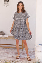 Load image into Gallery viewer, Dani White/Black Gingham Print Smock Dress