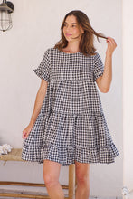 Load image into Gallery viewer, Dani White/Black Gingham Print Smock Dress