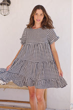 Load image into Gallery viewer, Dani White/Black Gingham Print Smock Dress
