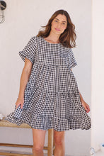 Load image into Gallery viewer, Dani White/Black Gingham Print Smock Dress
