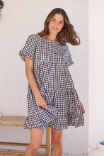 Load image into Gallery viewer, Dani White/Black Gingham Print Smock Dress