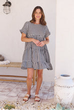 Load image into Gallery viewer, Dani White/Black Gingham Print Smock Dress