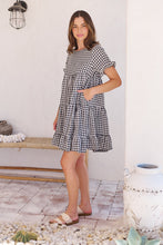 Load image into Gallery viewer, Dani White/Black Gingham Print Smock Dress