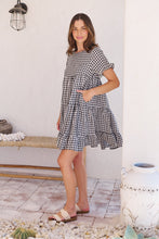 Load image into Gallery viewer, Dani White/Black Gingham Print Smock Dress