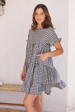 Load image into Gallery viewer, Dani White/Black Gingham Print Smock Dress