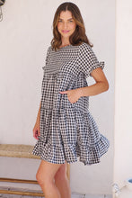 Load image into Gallery viewer, Dani White/Black Gingham Print Smock Dress