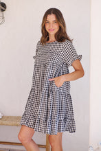 Load image into Gallery viewer, Dani White/Black Gingham Print Smock Dress