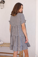Load image into Gallery viewer, Dani White/Black Gingham Print Smock Dress